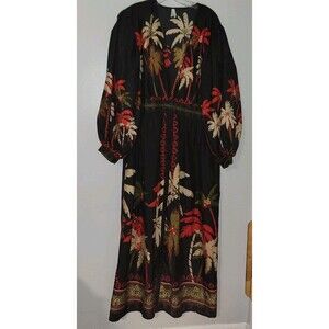 3x Plus Size Black Floral Maxi Dress Boho Puff Sleeve Elegant Day Night Buttons